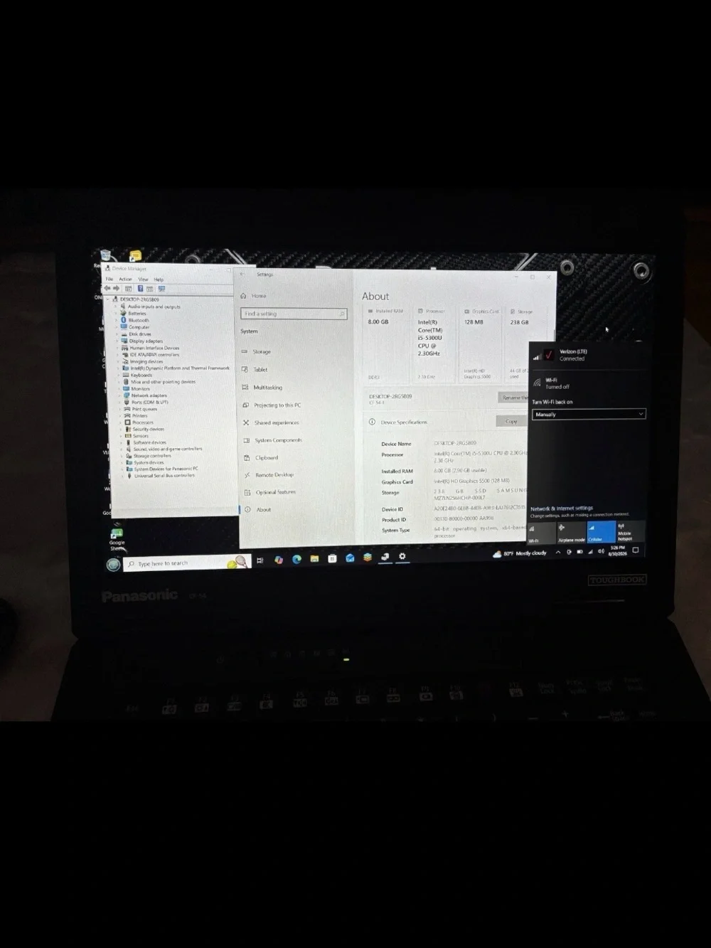 Panasonic Toughbook CF-54 | Core i5-5300U | 8GB RAM | 238GB SSD | Windows 10 Pro